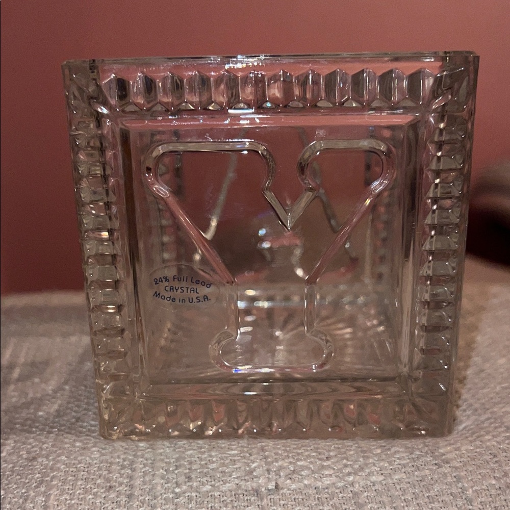 Vintage Teleflora Lead Crystal Block Cube Baby Planter Storage Spells BABY - 4”